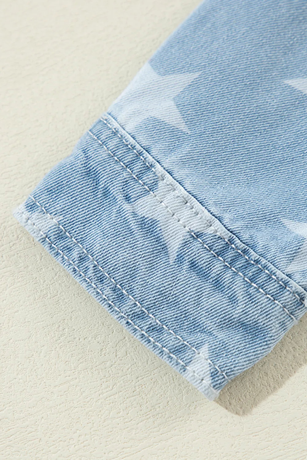 Raw Hem Star Collared Neck Denim Top - Trendsi - Flyclothing LLC