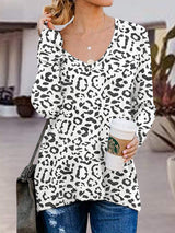 Full Size Side Zip Printed V-Neck Long Sleeve T-Shirt - Trendsi - Flyclothing LLC