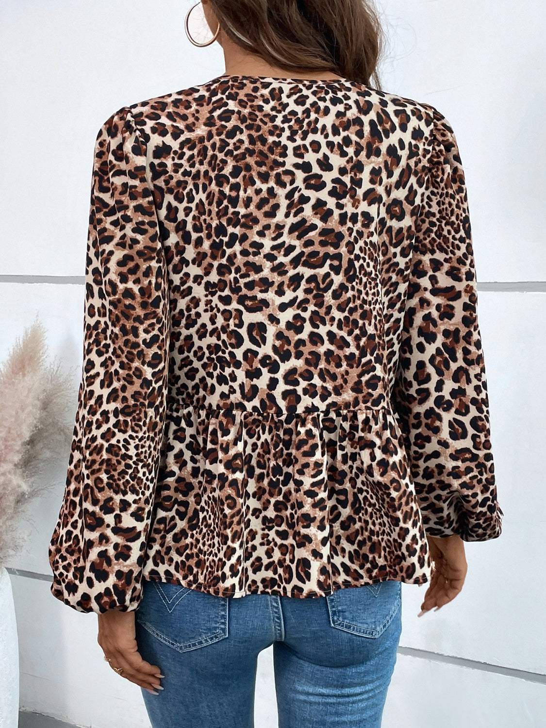 Ivy Lane Peplum Tied Long Sleeve Blouse - Trendsi - Flyclothing LLC