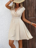 Lace Detail Surplice Cap Sleeve Mini Dress - Trendsi