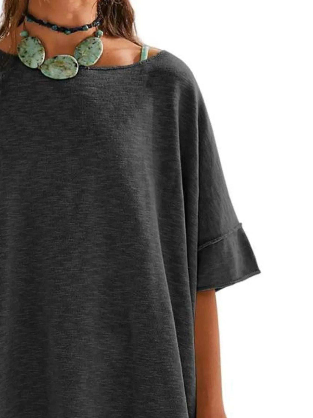 Oversized Round Neck Drop-Shoulder T-Shirt - Trendsi - Flyclothing LLC