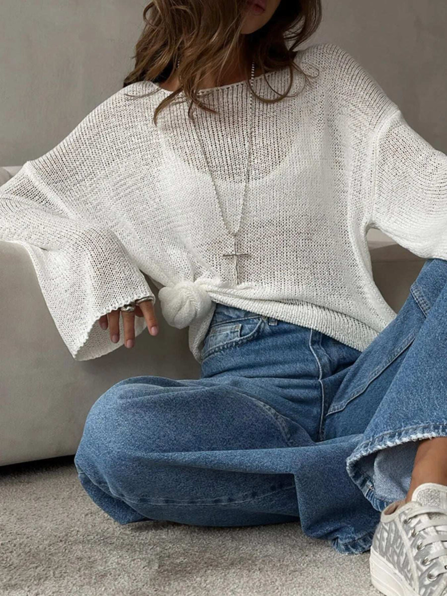 Boat Neck Knit Cover Up with Relaxed Fit - Trendsi - Flyclothing LLC