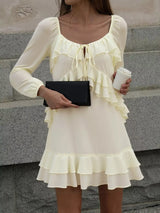 Ruffle Trimmed Long Sleeve Mini Dress - Trendsi - Flyclothing LLC
