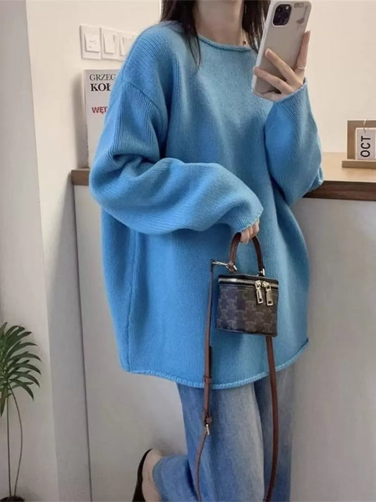 Round Neck Dropped Shoulder Sweater - Trendsi - Flyclothing LLC