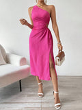Side Slit Cutout Single Shoulder Dress - Trendsi