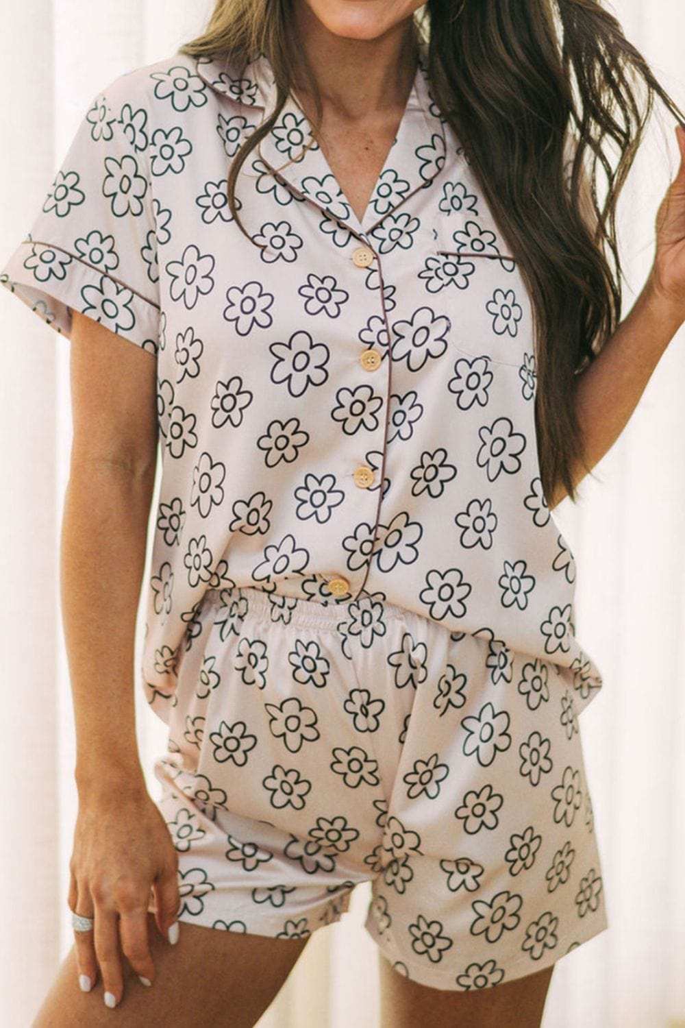 Flower Printed Top and Shorts Lounge Set - Trendsi - Flyclothing LLC