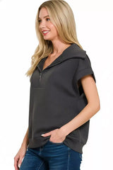 Zenana Scuba Half Zip Top - Trendsi - Flyclothing LLC