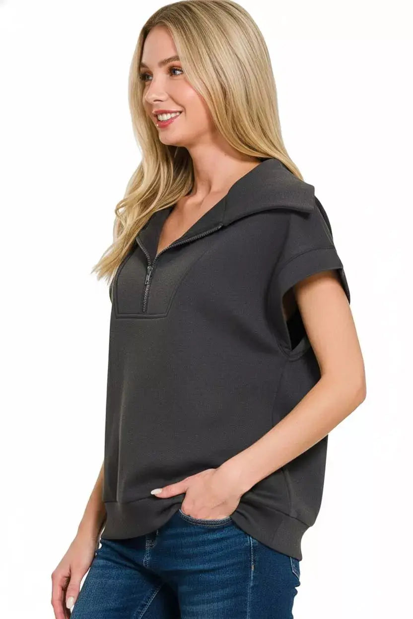 Zenana Scuba Half Zip Top - Trendsi - Flyclothing LLC