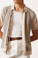 Men's Plus Size Striped Button Up Short Sleeve Shirt - Trendsi - Flyclothing LLC