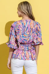 And The Why Printed Lantern Sleeve Blouse - Trendsi - Flyclothing LLC