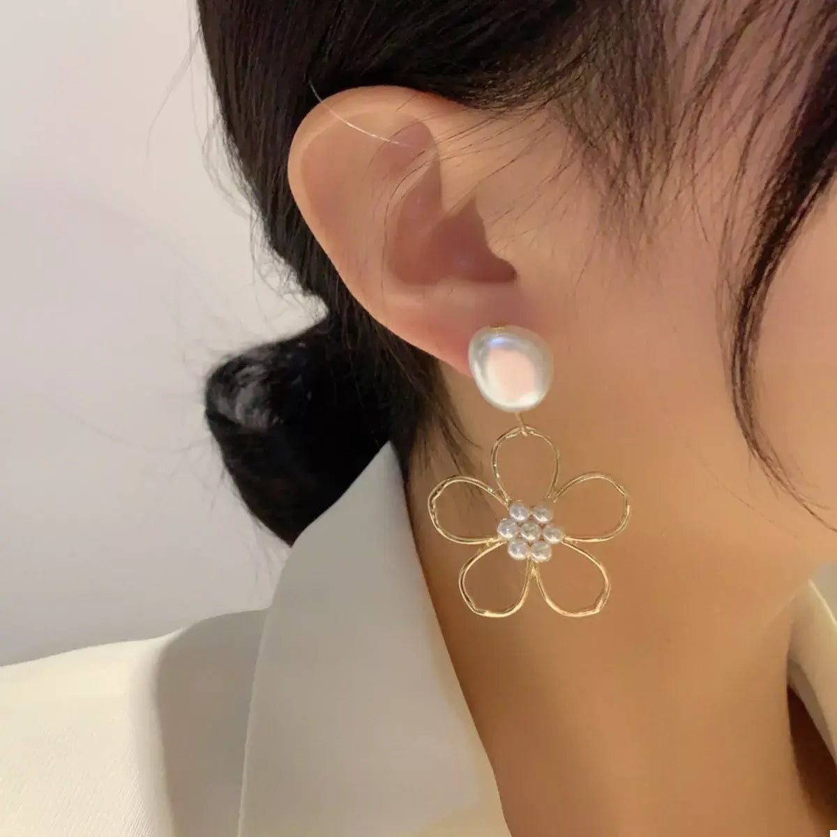 Pearl & Floral Drop Earrings - Trendsi - Flyclothing LLC