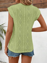 Openwork Round Neck Cap Sleeve Top - Trendsi - Flyclothing LLC
