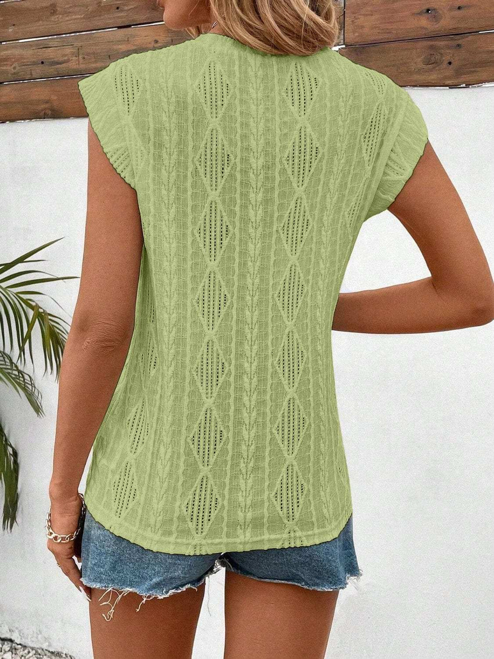 Openwork Round Neck Cap Sleeve Top - Trendsi - Flyclothing LLC