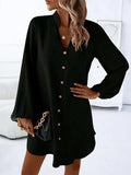 Notched Long Sleeve Mini Dress - Trendsi - Flyclothing LLC