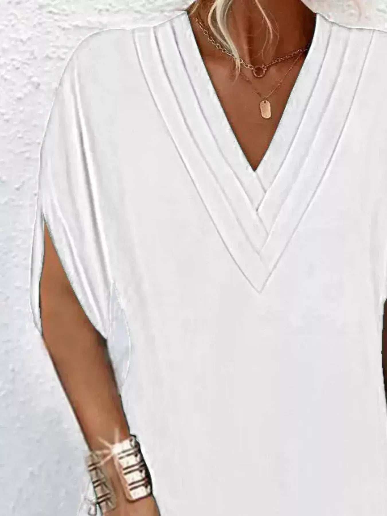 Full Size V-Neck Slit Sleeve Mini Dress Plus Size - Trendsi - Flyclothing LLC