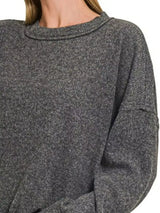 Zenana Full Size Brushed Ribbed Hacci Drop Shoulder Sweater Plus Size - Trendsi - Flyclothing LLC