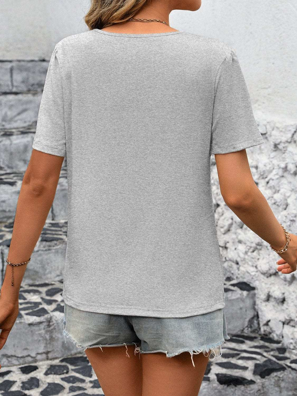 Round Neck Short Sleeve Top - Trendsi - Flyclothing LLC