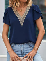 V-Neck Petal Sleeve Blouse - Trendsi - Flyclothing LLC
