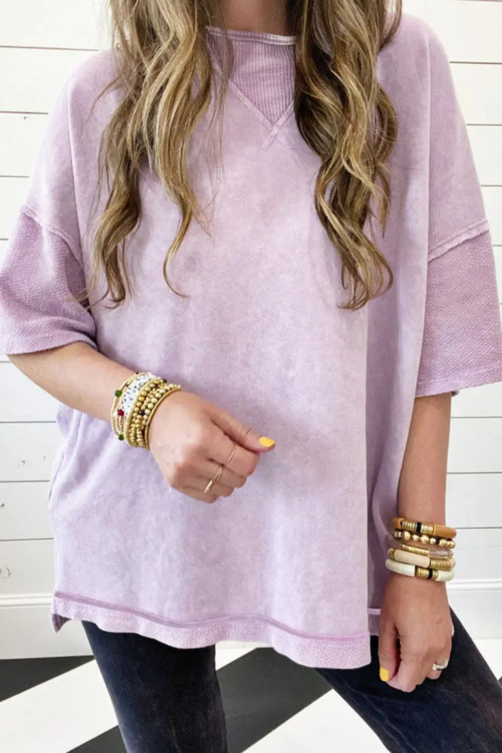 Mineral Wash Drop Shoulder Round Neck T-Shirt - Trendsi - Flyclothing LLC