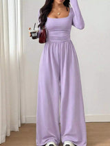 Ruched Square Neck Wide-Leg Jumpsuit - Trendsi - Flyclothing LLC