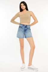 Kancan Full Size Raw Hem High Waist Denim Shorts - Trendsi - Flyclothing LLC