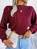 Openwork Mock Neck Long Sleeve Cropped Sweater - Trendsi - Flyclothing LLC