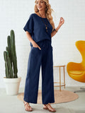 Round Neck Half Sleeve Top and Pocketed Pants Set - Trendsi