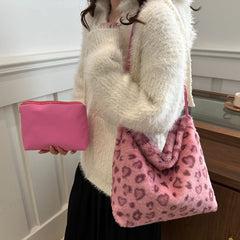 Leopard Furry Shoulder Bag - Trendsi
