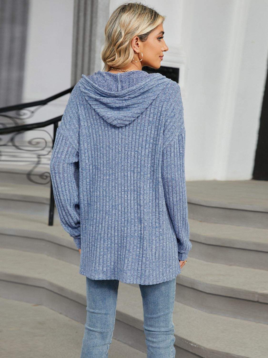 Half Button Long Sleeve Hooded Top - Trendsi - Flyclothing LLC