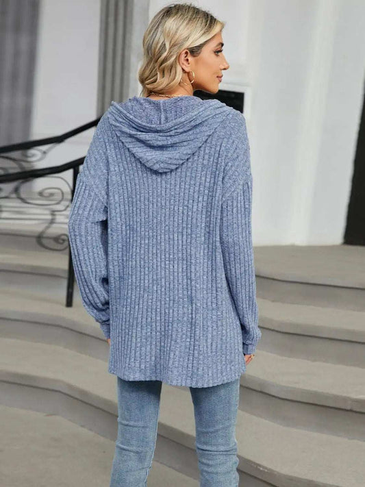 Half Button Long Sleeve Hooded Top - Trendsi - Flyclothing LLC