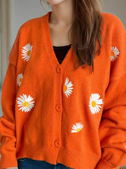 Daisy Button Up V-Neck Cardigan - Trendsi