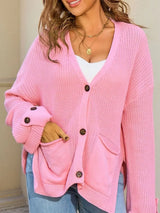Oversized Knit Button-Down Cardigan - Trendsi - Flyclothing LLC