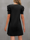 Round Neck Puff Sleeve Mini Dress - Trendsi - Flyclothing LLC