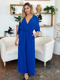 Double Take Full Size Surplice Wide Leg Jumpsuit with Pockets - Trendsi - Flyclothing LLC