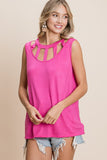 BiBi Cutout Round Neck Sleeveless Top - Trendsi