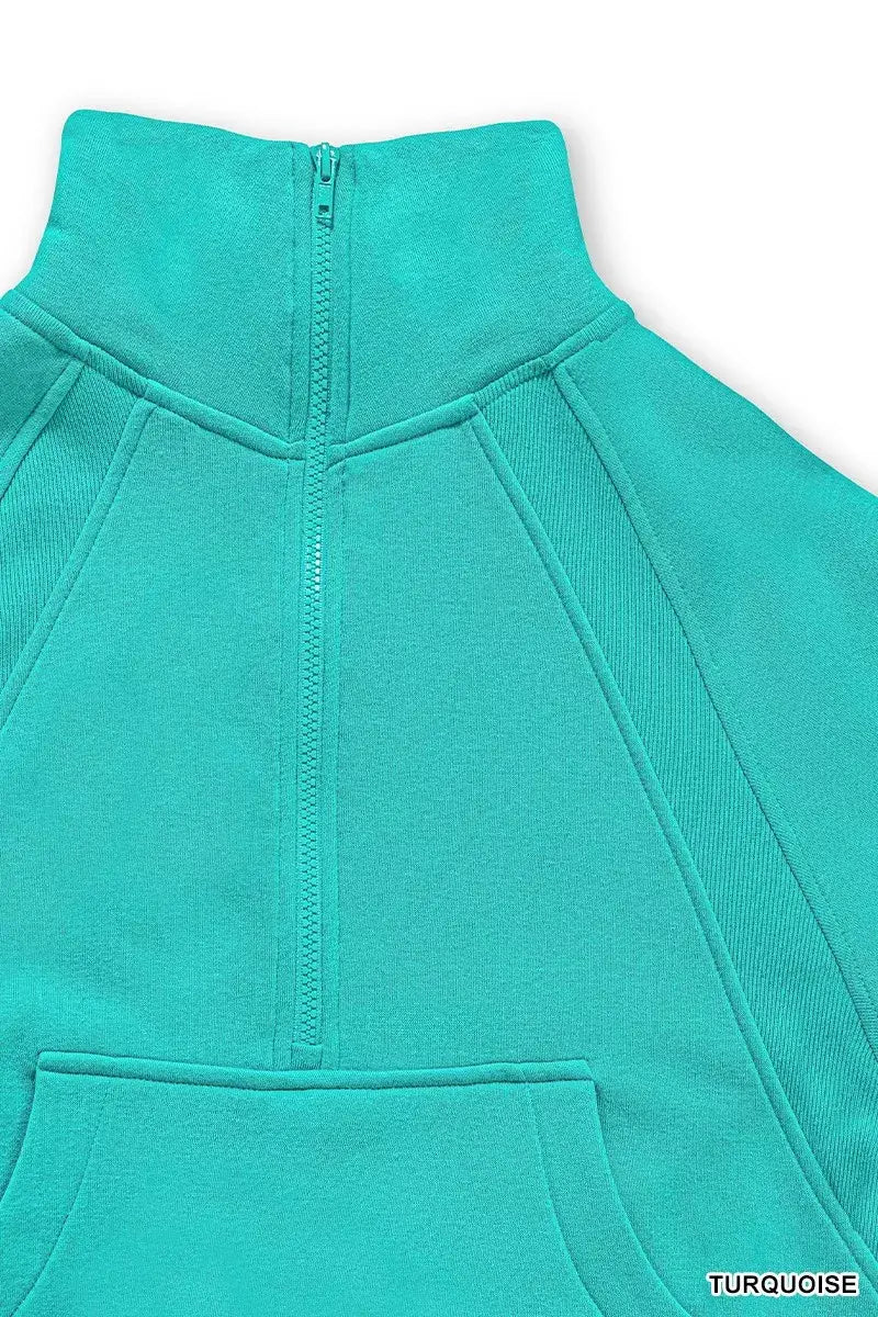 Zenana Fleece Half Zip Kangaroo Pocket Sweatshirts - Trendsi - Flyclothing LLC