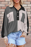 Pocketed Contrast Long Sleeve Sweatshirt - Trendsi - Flyclothing LLC