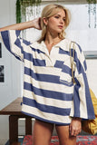 Oh Striped Johnny Collar Long Sleeve T-Shirt - Trendsi