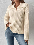 Johnny Collar Long Sleeve Sweater - Trendsi - Flyclothing LLC