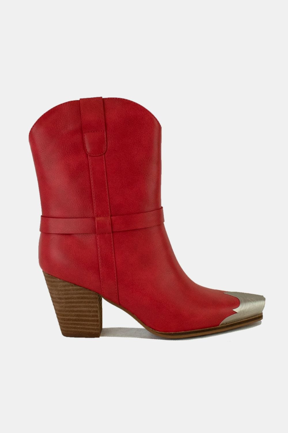 Beast Fashion Faux Leather Metal Toe Ankle Boots - Trendsi