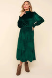 Haptics Mock Neck Smocked Waist Velvet Tiered Dress - Trendsi - Flyclothing LLC
