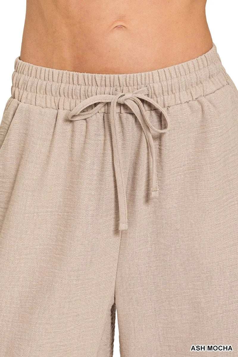 Zenana Woven Crepe Elastic Band Pants - Trendsi - Flyclothing LLC