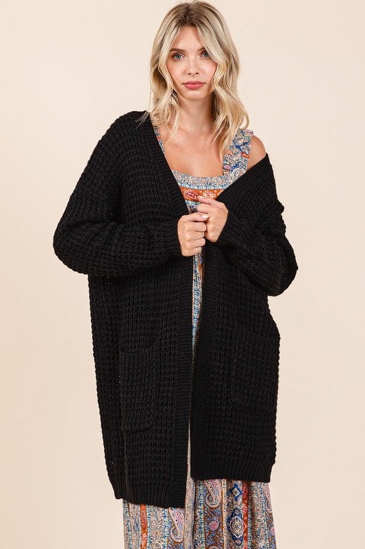 Mittoshop Open Front Long Sleeve Longline Cardigan - Trendsi