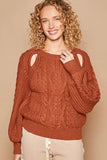 POL Cable Knit Cutout Long Sleeve Sweater - Trendsi