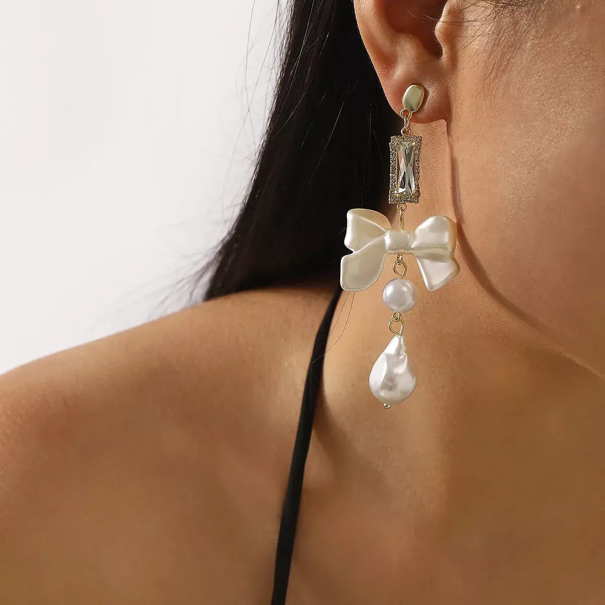 Bowknot Pearl Drop Earrings - Trendsi - Flyclothing LLC