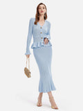 Ruffled V-Neck Top and Midi Skirt Sweater Set - Trendsi - Flyclothing LLC