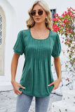 Ruched Scoop Neck Short Sleeve Blouse - Trendsi - Flyclothing LLC