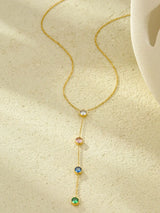 18K Gold-Plated Stainless Steel Zircon Y-Drop Necklace - Trendsi - Flyclothing LLC