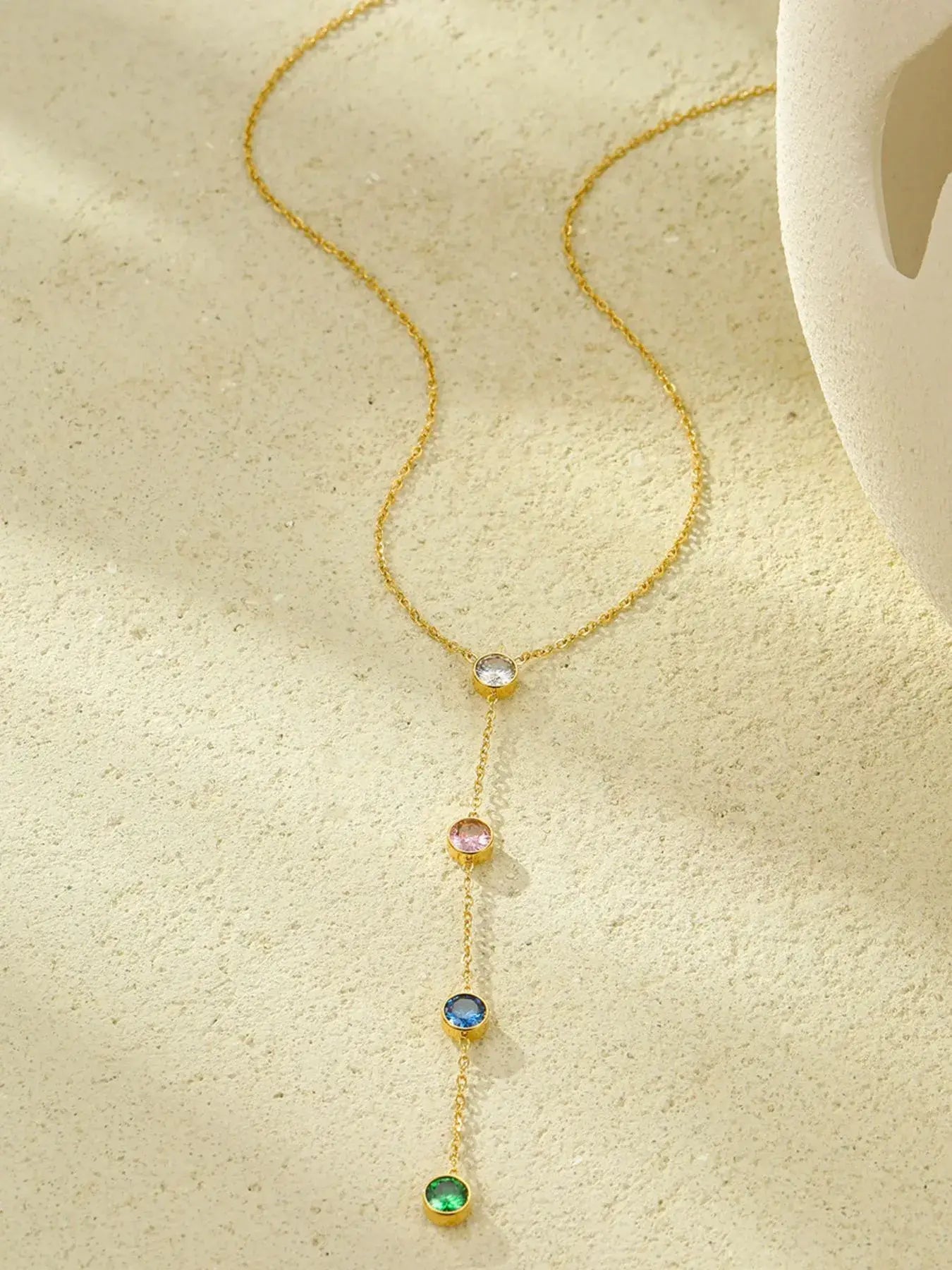 18K Gold-Plated Stainless Steel Zircon Y-Drop Necklace - Trendsi - Flyclothing LLC