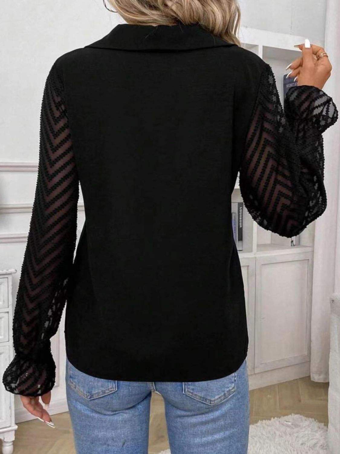 V-Neck Flounce Sleeve Blouse - Trendsi - Flyclothing LLC